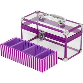 Purple Clear Acrylic Makeup Cosmetic Train Case Tray Kit Box Organizer