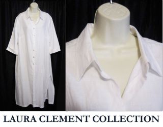Laura Clement Collection Lagenlook Linen Long Duster Jacket White 20