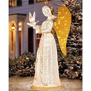 Outdoor Lighted Christmas Angel with Dove Yard Art Display Holiday