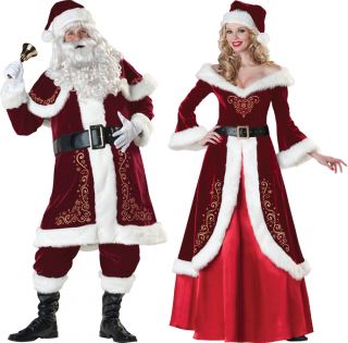Couples Santa and Mrs Claus Christmas Costume Red Gown Professional