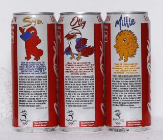 1997 Coca Cola 3 Cans Set from Australia Sydney 2000 Mascots 500ml