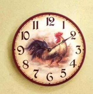  Rooster Country Kitchen Rustic Wood Wall Clock 13"