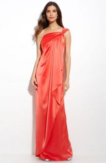 St. John Collection Liquid Satin One Shoulder Gown