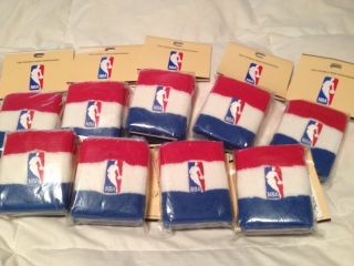   NEW 9 SETS OFFICIAL NBA DOUBLE WIDE STRIPE TERRY CLOTH WRISTBANDS