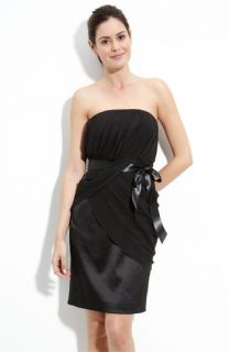 Donna Morgan Strapless Chiffon & Satin Dress