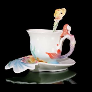  Mermaid Coffee Set Cup Saucer Spoon