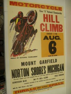 VINTAGE MOTORCYLE HILL CLIMB MT GARFIELD POSTER HARLEY INDIAN TRIUMPH