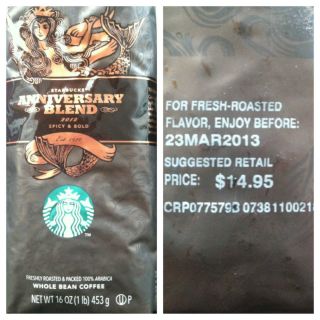 Starbucks Anniversary Blend 1 lb Bag Whole Bean Coffee