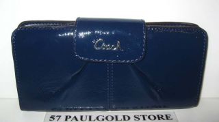 Coach Ashley Cobalt Blue Patent Leather Slim Envelope Pleated Wallet