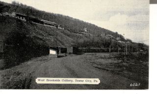 Postcard Tower City West Brookside PA Coal mining railroad cars