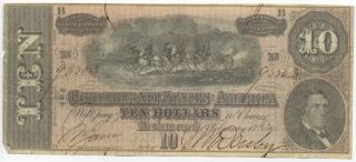 1864 $10 Confederate Money Type 68 Criswell 540 553 Ten Dollar Note