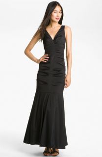 Xscape Ruched V Neck Trumpet Gown