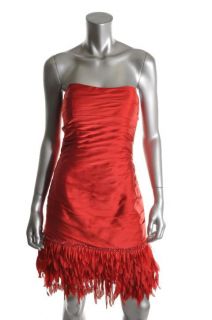 JS Collections New Red Shutter Pleat Satin Strapless Cocktail Evening