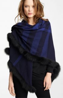 Burberry Genuine Fox Fur Trim Wool Wrap