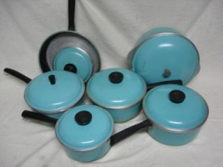 Vintage Aluminum Club Cookware Turquoise 12 PC Set Pan Pot Lids Dutch