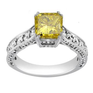  Gold Radiant Cut Fancy Yellow Natural Diamond Engagement Ring