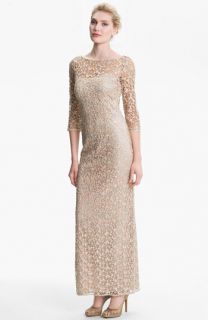 Kay Unger Embellished Illusion Neck Lace Gown