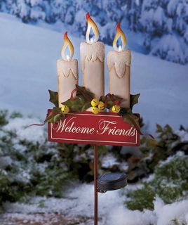 SOLAR HOLIDAY LIGHTED CANDLE STAKE WITH WELCOME FRIENDS ONLY 1