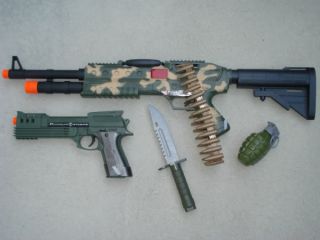 Combat Force Military Set Camo Machine Gun Pistol Knife Grenade