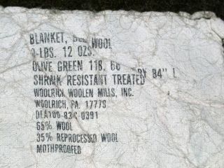 wool army blanket olive drab 66 x 84 has small repair in corner see