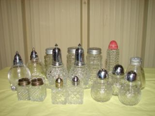 Vintage Lot of Clear Glass Salt Pepper Shaker Hobnail Boopie