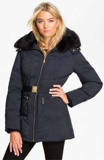 Vince Camuto Quilted Parka with Genuine Rabbit Fur Collar