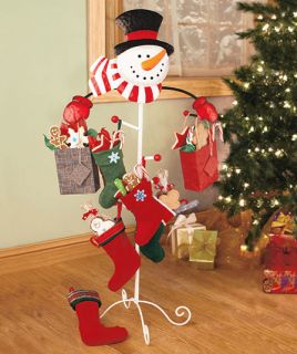 Christmas Snowman Stocking Holder Iron Stand Decoration Indoor Tree