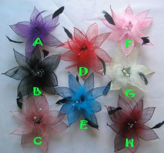 Girls Women Hair Bow Clips Feather Flower Brooch Hairpin Party Wedding