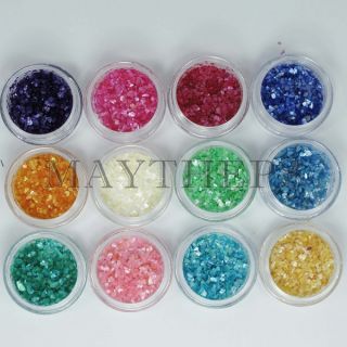 12 Colors Crushed Shell Powder Nail Art UV Gel Acrylic