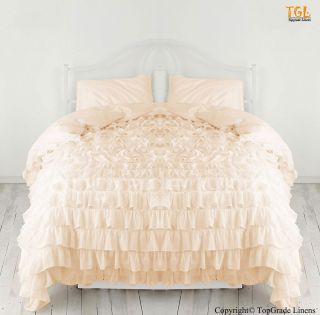 Peach Color Waterfall Ruffle Duvet Cover Egyptian Cotton 1000TC Full