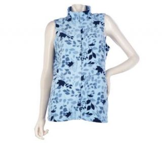 Denim & Co. Zip Front Leaf Print Fleece Vest —