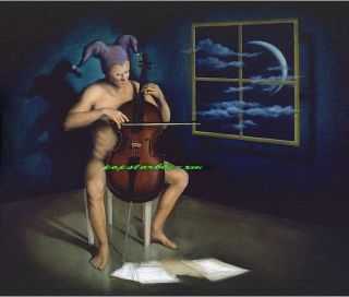Beautiful Painting Sexy Male Playing The Cello in Room