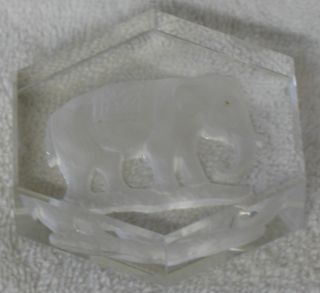 Reverse Cut Elephant Paper Weight Vintage Glass Crystal Intaglio