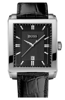 BOSS Black Rectangular Leather Strap Watch