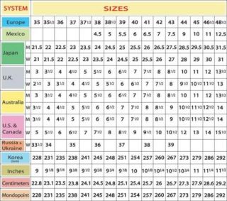 adult mens and womens shoe size conversion table