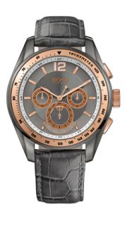 Hugo Boss Gents Modern Grey Leather Strap Chronograph Watch HB 2021