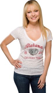 Alabama Crimson Tide Womens White Burnout V Neck T Shirt