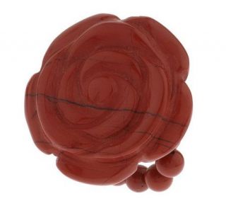 Lee Sands Gemstone Carved Rose Stretch Ring —