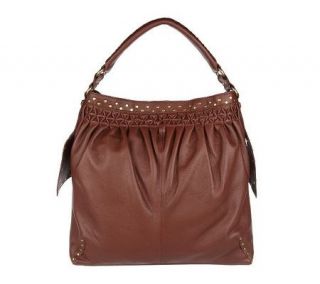 Lucky Brand Leather Shoulder Hobo with Smocking Stud Detail — 