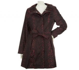 Dennis Basso Water Resistant Leopard Print Ruffle Collar Trench Coat 