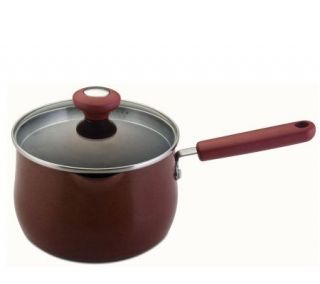 Cooks Essentials 3 qt Saucepan with Glass Colander Lid   Red