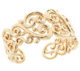 Polished Scroll Design Wide Cuff Bracelet 14K Gold —