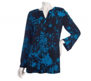 EffortlessStyle by Citiknits Long Sleeve Split Neck Print Tunic