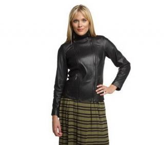 Luxe Rachel Zoe Lamb Leather Jacket with Knit Trim —