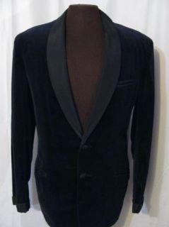 Vintage 50s Navy Velvet Smoking Blazer Tuxedo Suit Jacket Retro Goth L