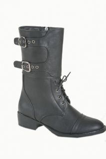 Italina Command Mid Calf Combat Boots Oxford Toe Overlapping Cover