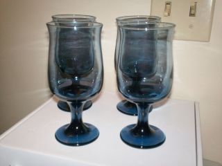 Cobalt Blue Stemmed Wine or Water Goblets or Glasses Set of 4
