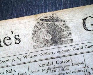  PORCUPINES GAZETTE Philadelphia PA 1798 Newspaper William Cobbett