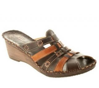 Spring Step Cambridge Leather Peep Toe Slide Sandals —