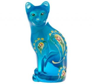 Fenton Art Glass Blue Lagoon Stylized Cat —